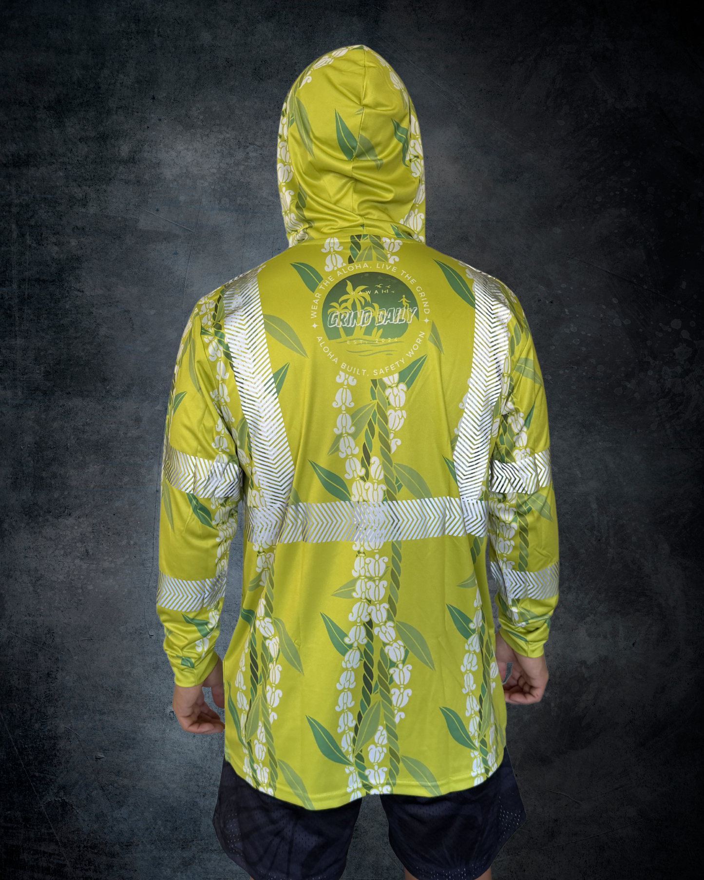 Green Maile & Crown Flower Lei Reflective Hoodie