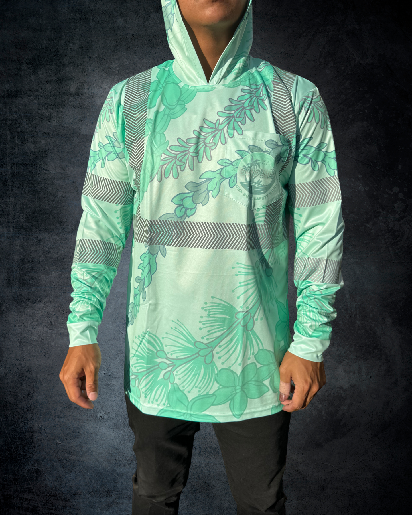 Ohia Lehua Agapanthus Pikake & Pakalana Lei Reflective Hoodie - Mint Green