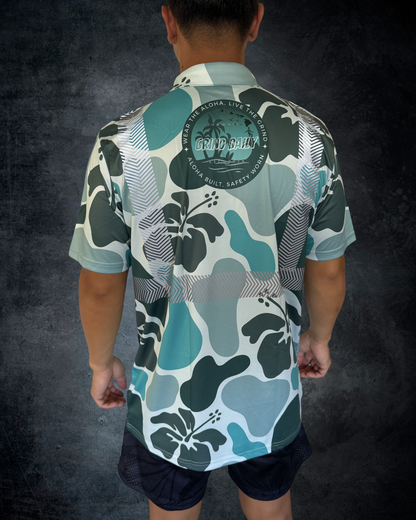 Hibiscus Camo Reflective Polo - Blue