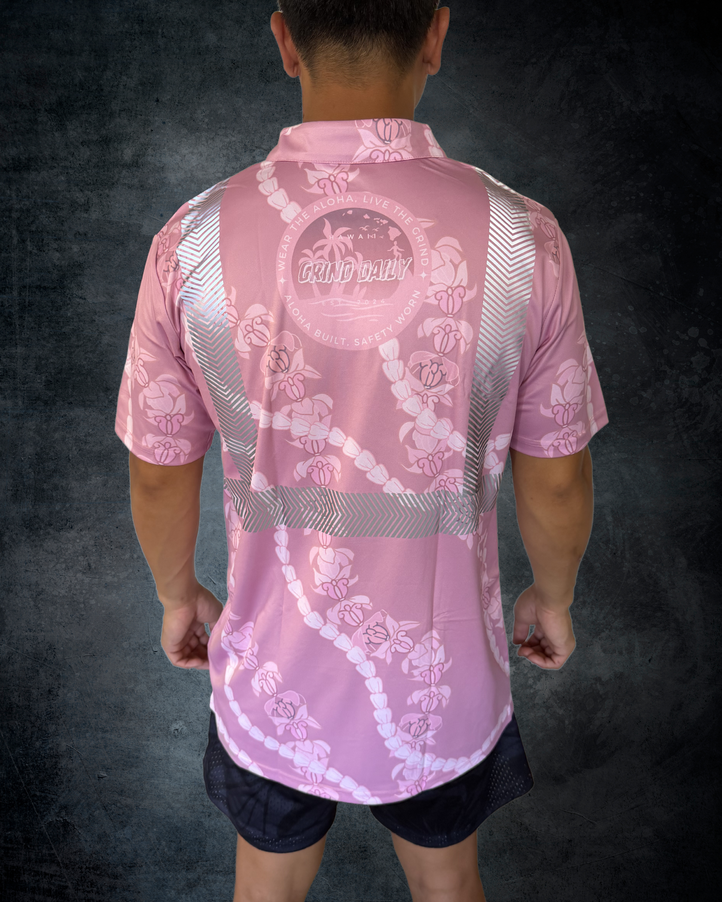 Crown Flower Lei Reflective Polo - Pink
