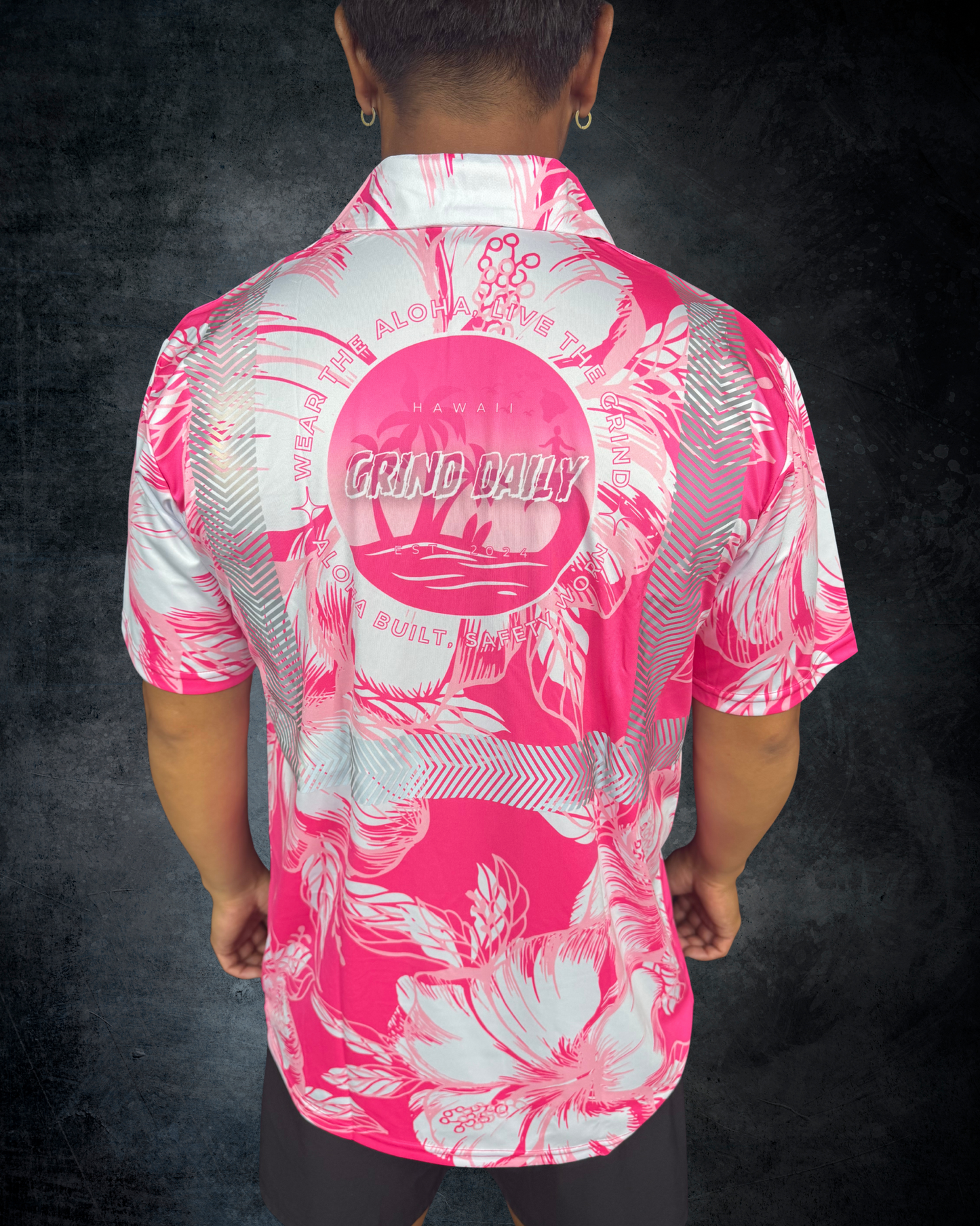 Multi Pink Hibiscus Reflective Polo