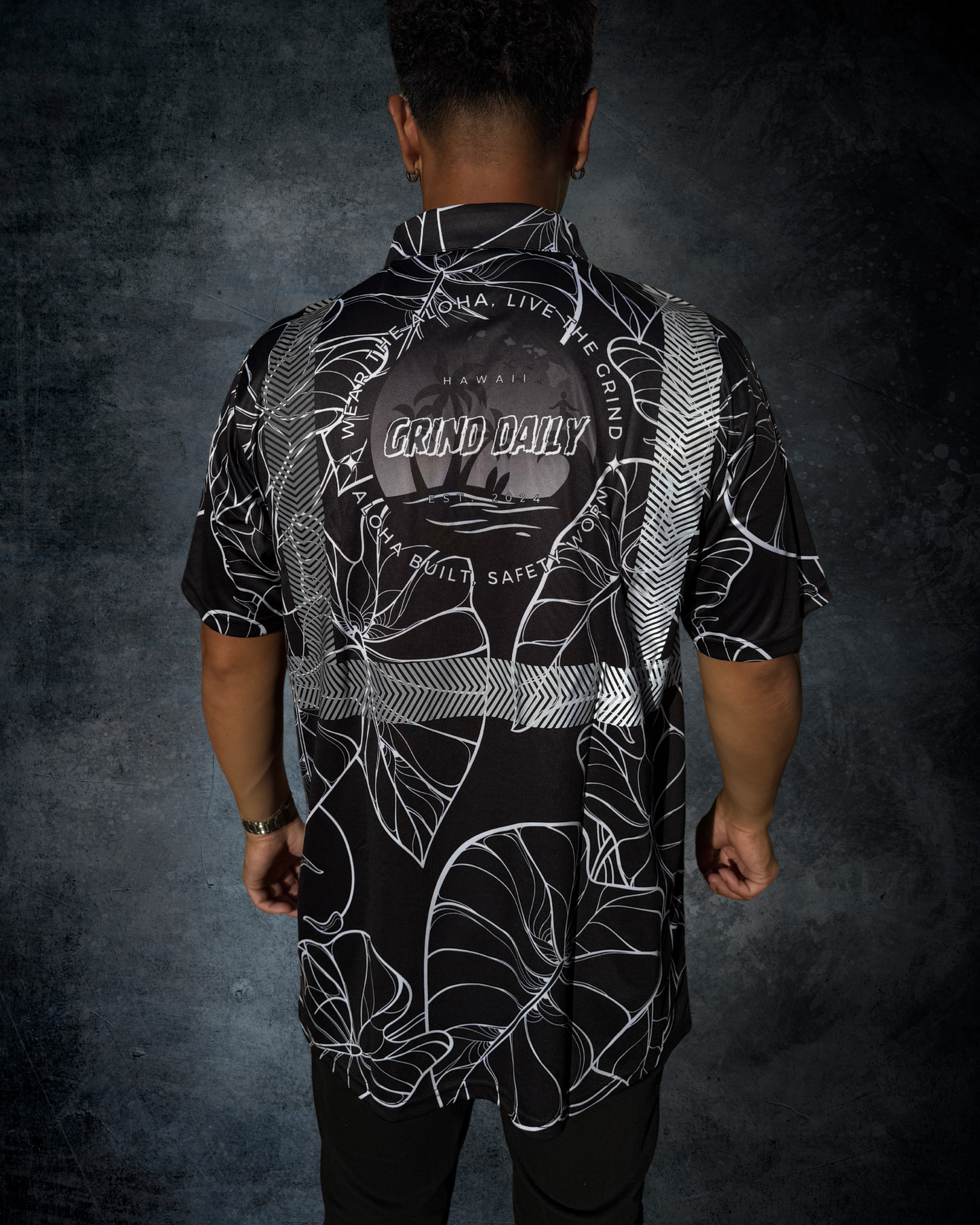 Kalo Leaf Reflective Polo - Black