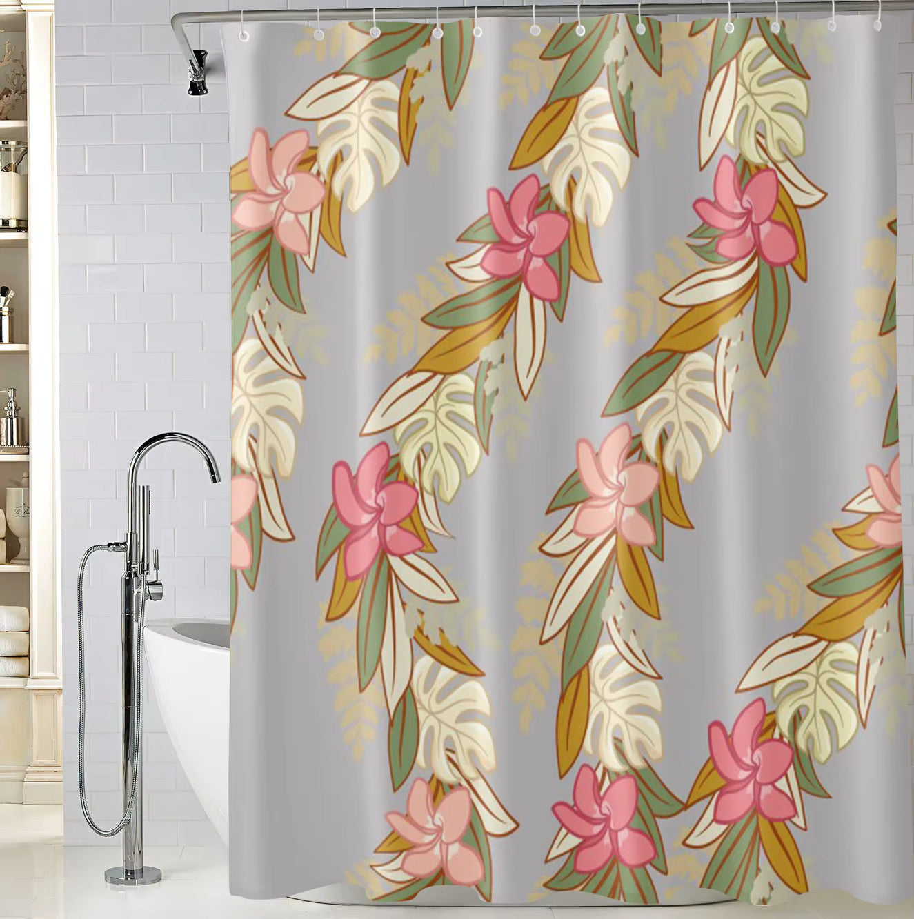 Maile Monstera Palapalai Plumeria Lei In Grey - Bath Set