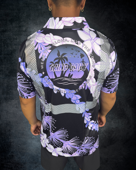 Ohia Lehua Agapanthus Pikake & Pakalana Lei Reflective Polo - Purple