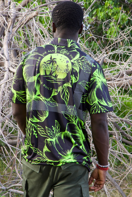 Black & Green Hibiscus Reflective Polo