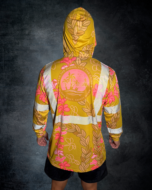 Plumeria & Maile Lei Reflective Hoodie - Mustard