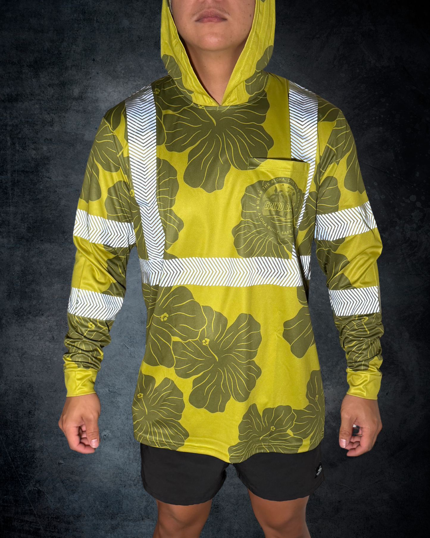 Olive Green Hibiscus Reflective Hoodie