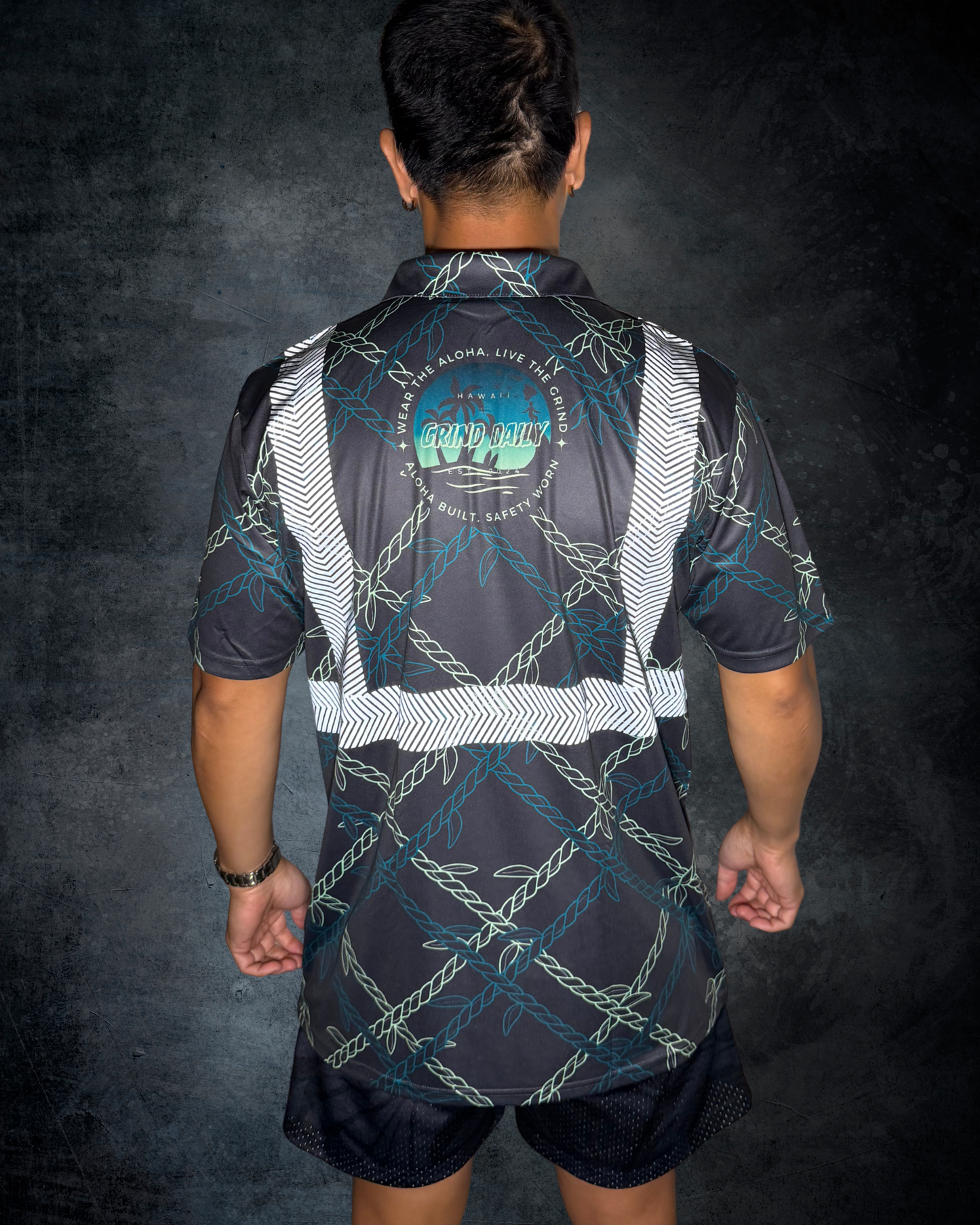 Ti Leaf Lei Checker Pattern Reflective Polo