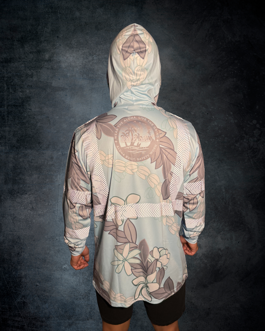 Blue Maile Pikake Flower Lei Reflective Hoodie