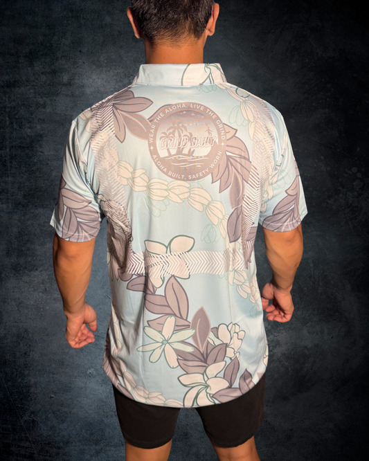 Blue Maile Pikake Flower Lei Reflective Polo