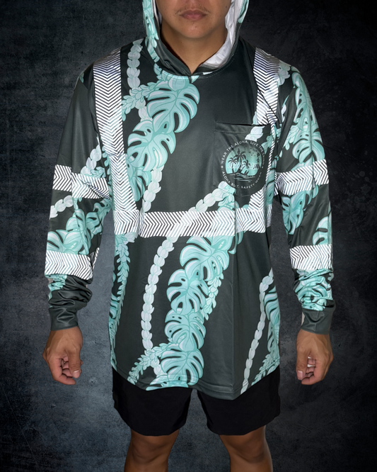 Monstera Pakalana & Pikake Lei Reflective Hoodie - Blue