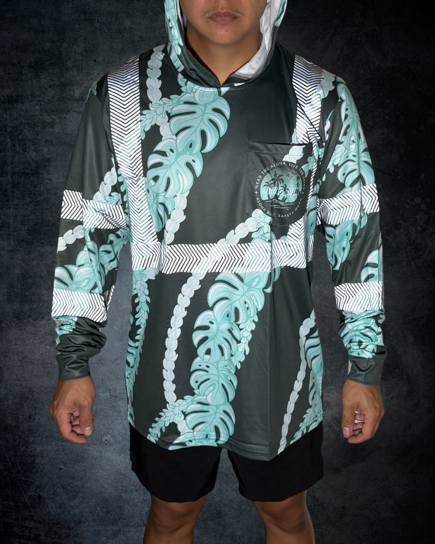 Monstera Pakalana & Pikake Lei Reflective Hoodie - Blue
