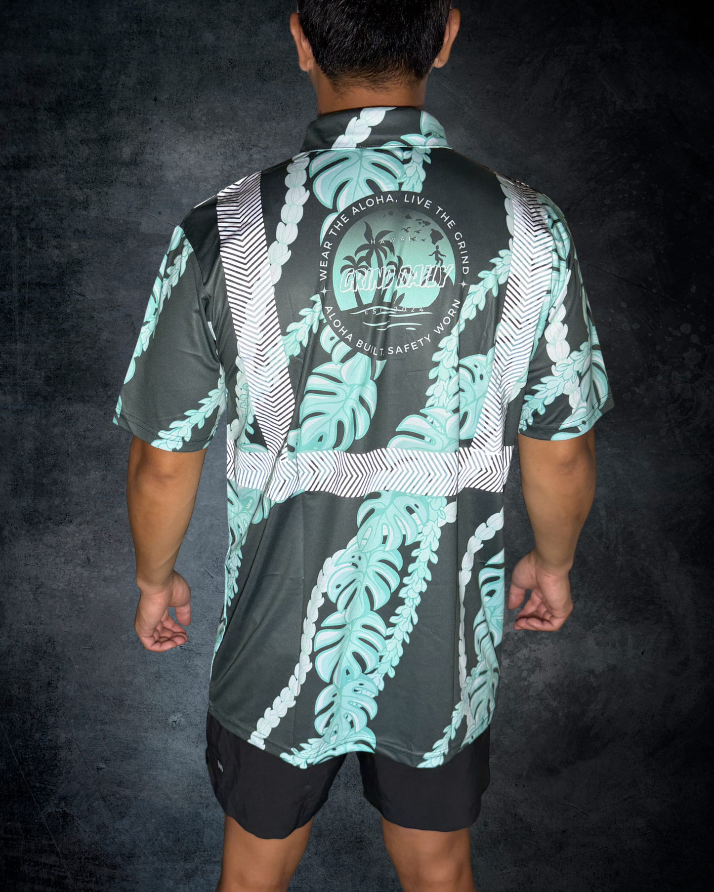 Monstera Pakalana & Pikake Lei Reflective Polo - Blue