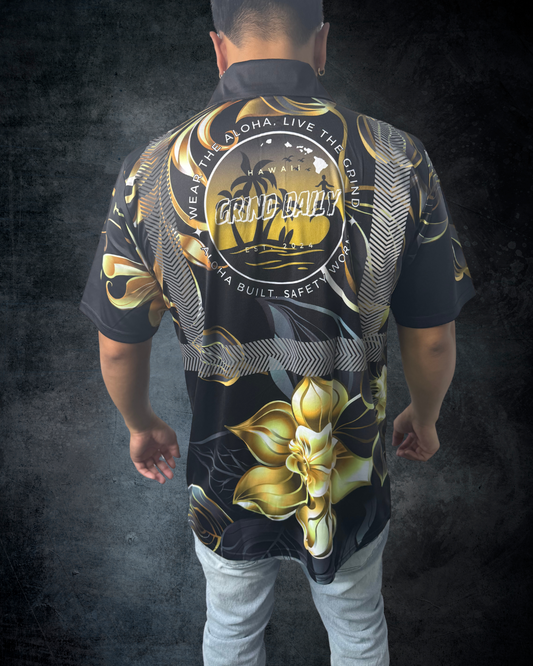 Black & Gold Flower Polo