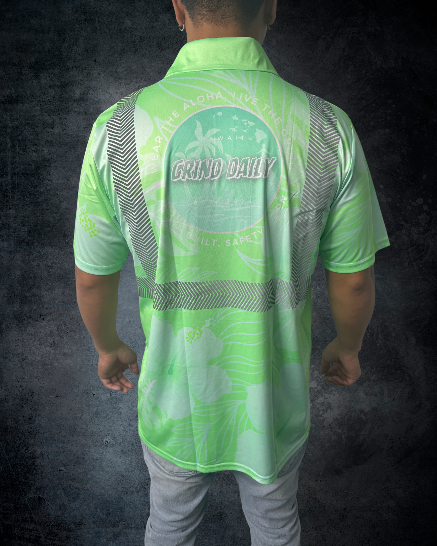 Lime Green Hibiscus Reflective Polo
