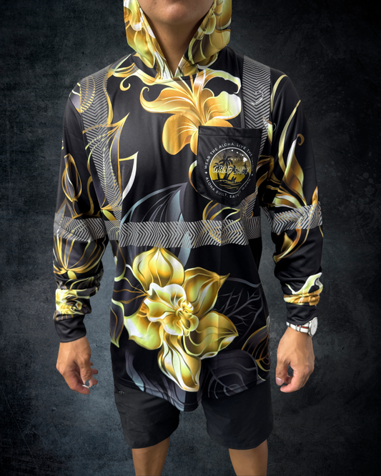 Black & Gold Flower Reflective Hoodie