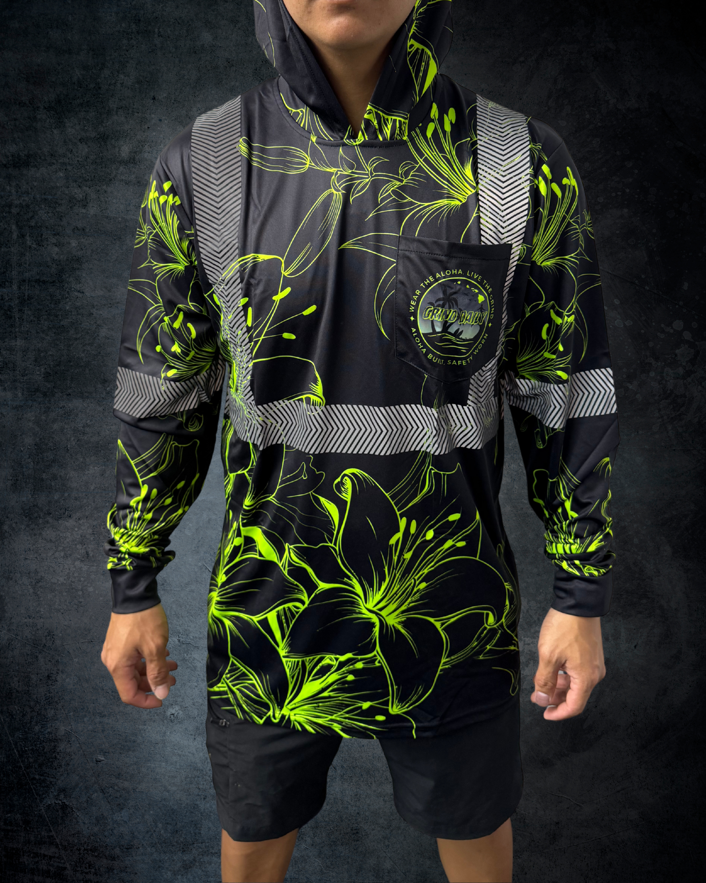 Black & Green Hibiscus Reflective Hoodie