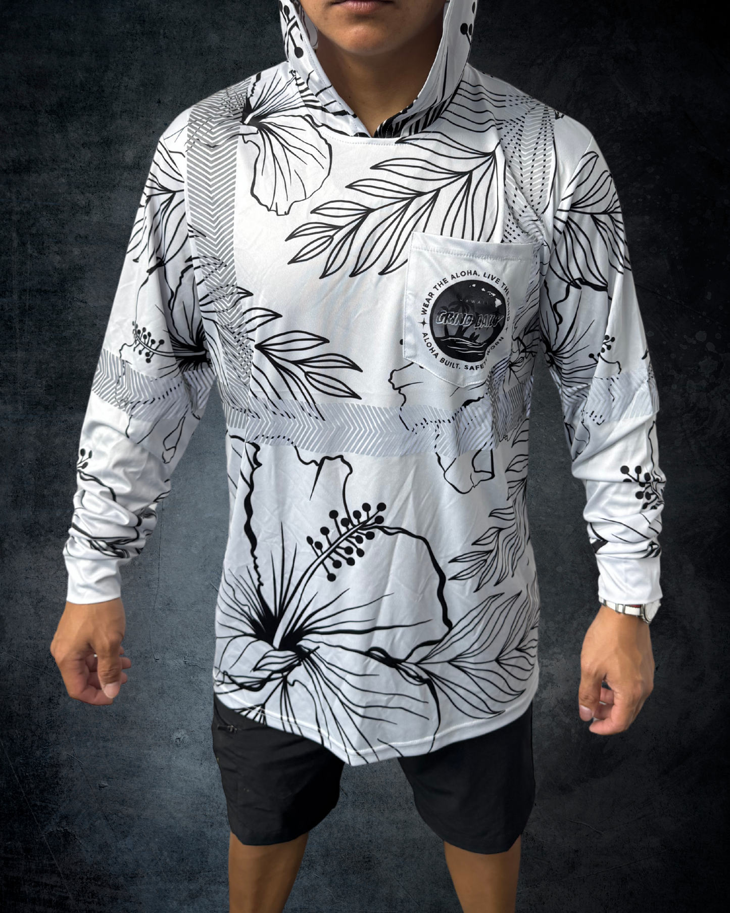 Silver Hibiscus Reflective Hoodie