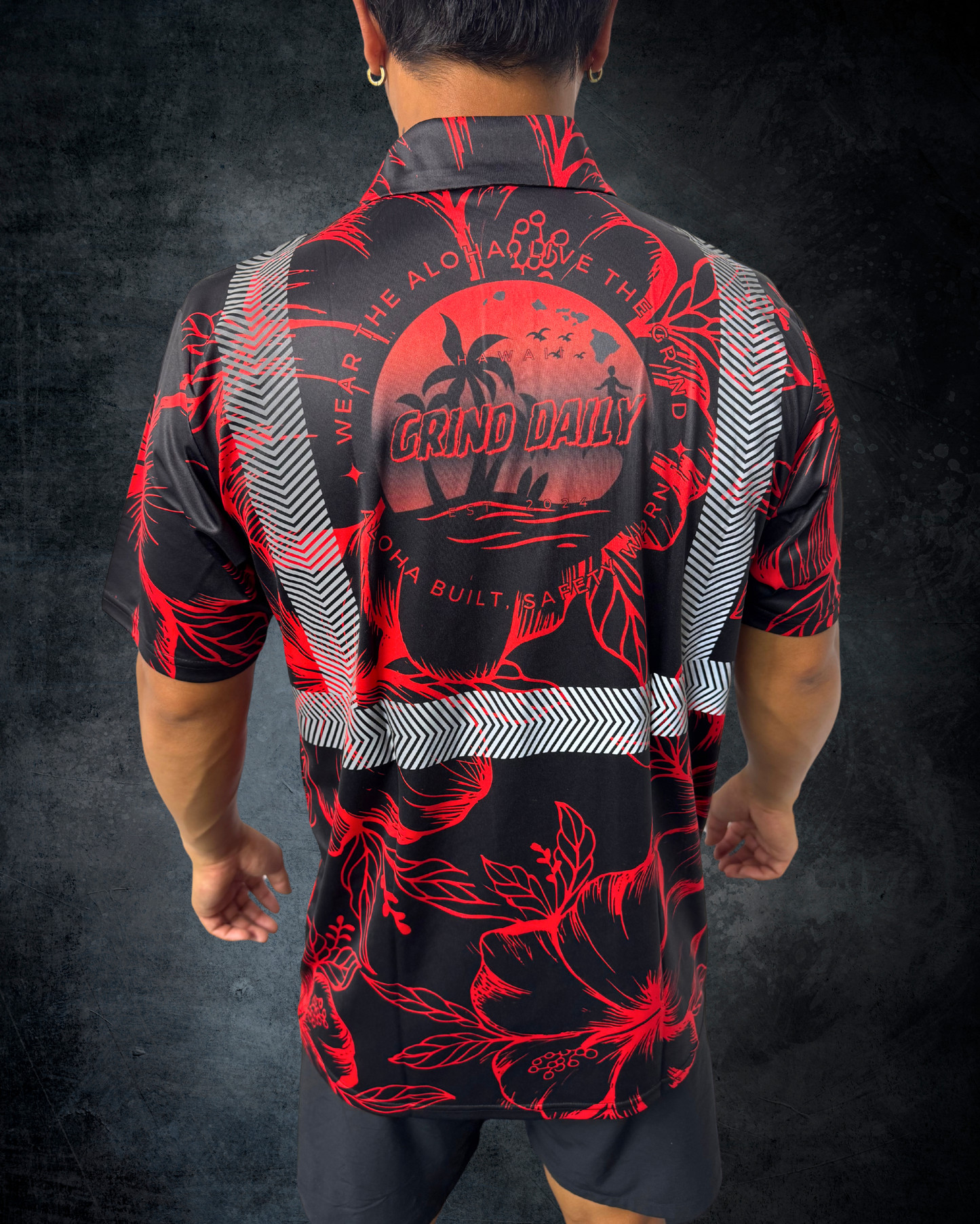 Red & Black Hibiscus Reflective Shirt