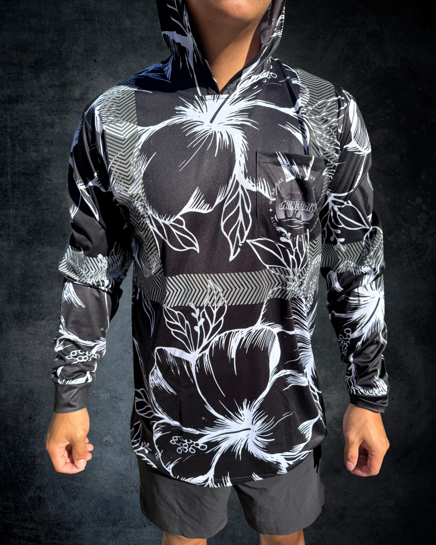 Black & White Hibiscus Reflective Hoodie