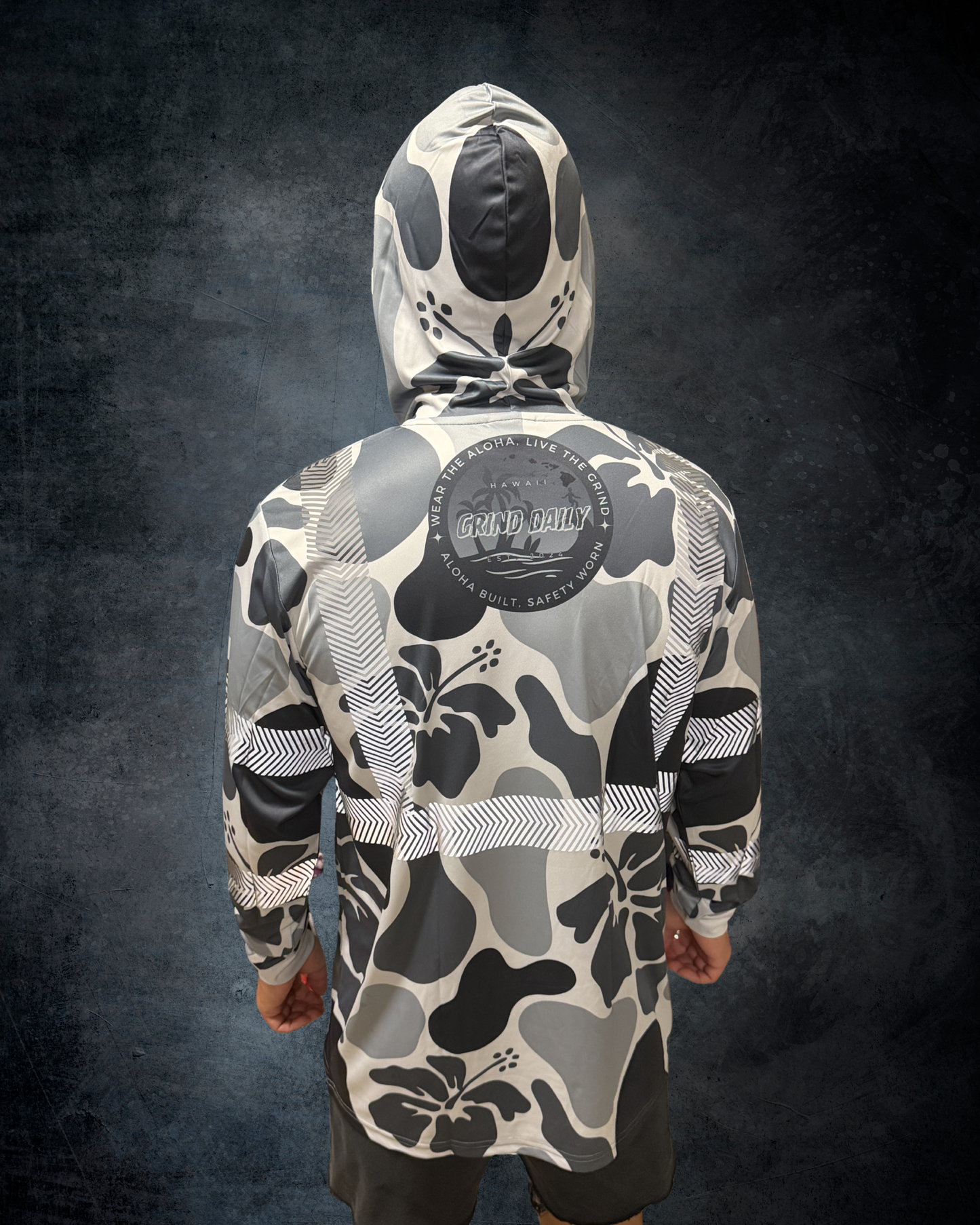 Hibiscus Camo Reflective Hoodie - Grey