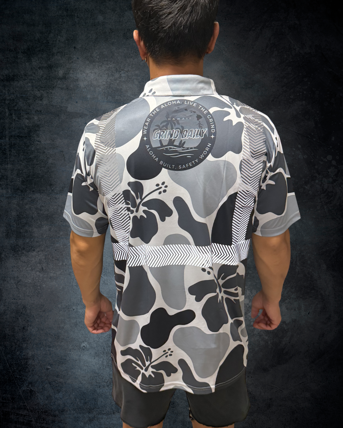 Hibiscus Camo Reflective Polo - Grey