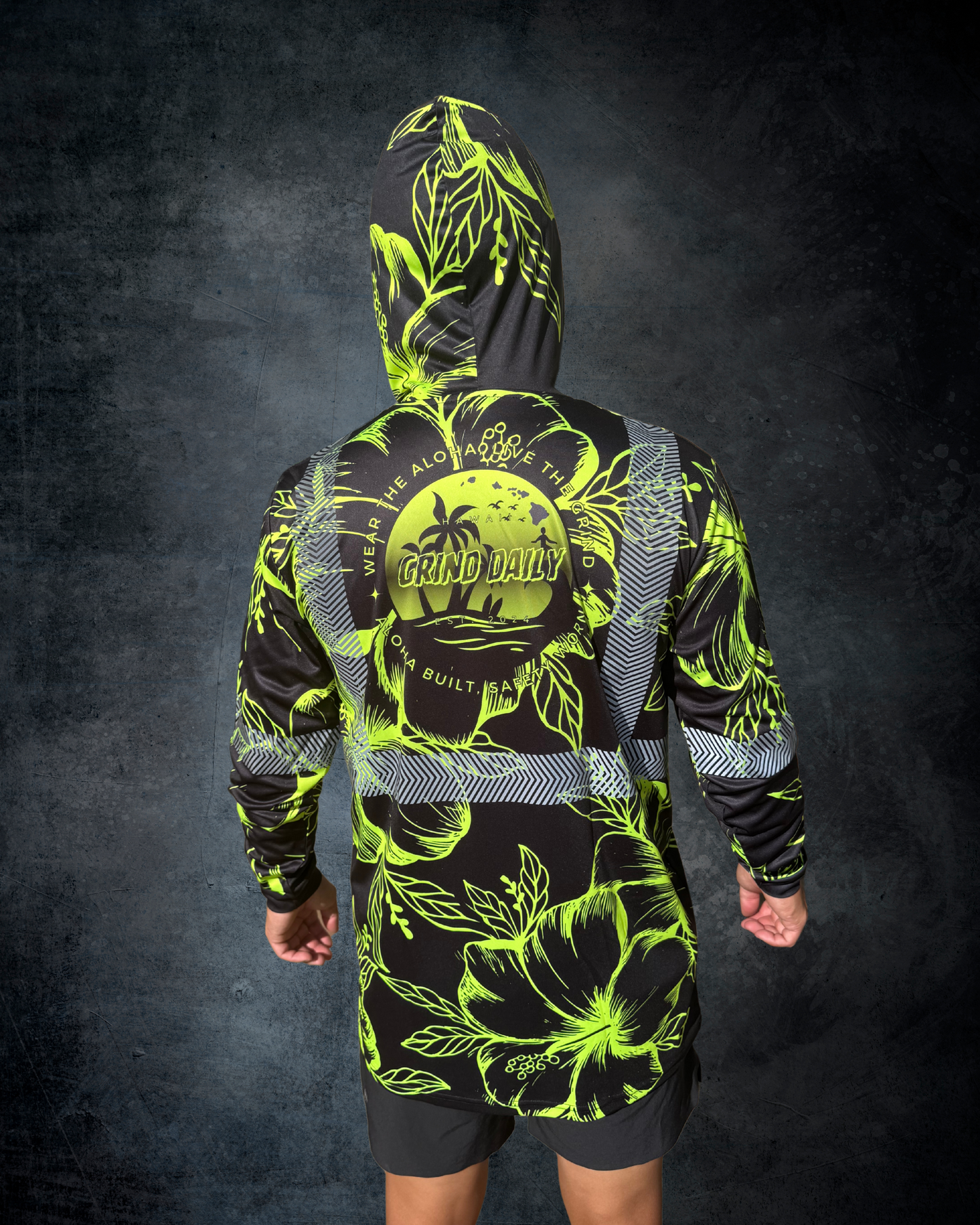 Black & Green Hibiscus Reflective Hoodie