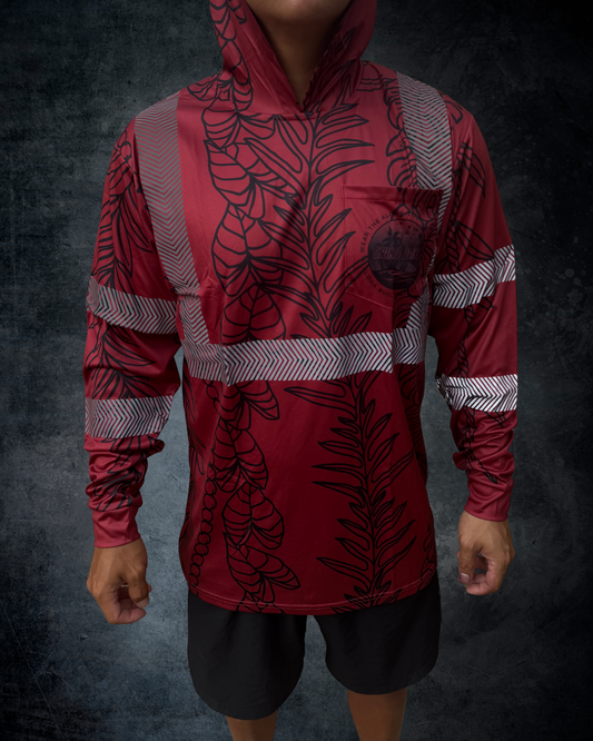 Leaf Lei Reflective Hoodie - Maroon & Black