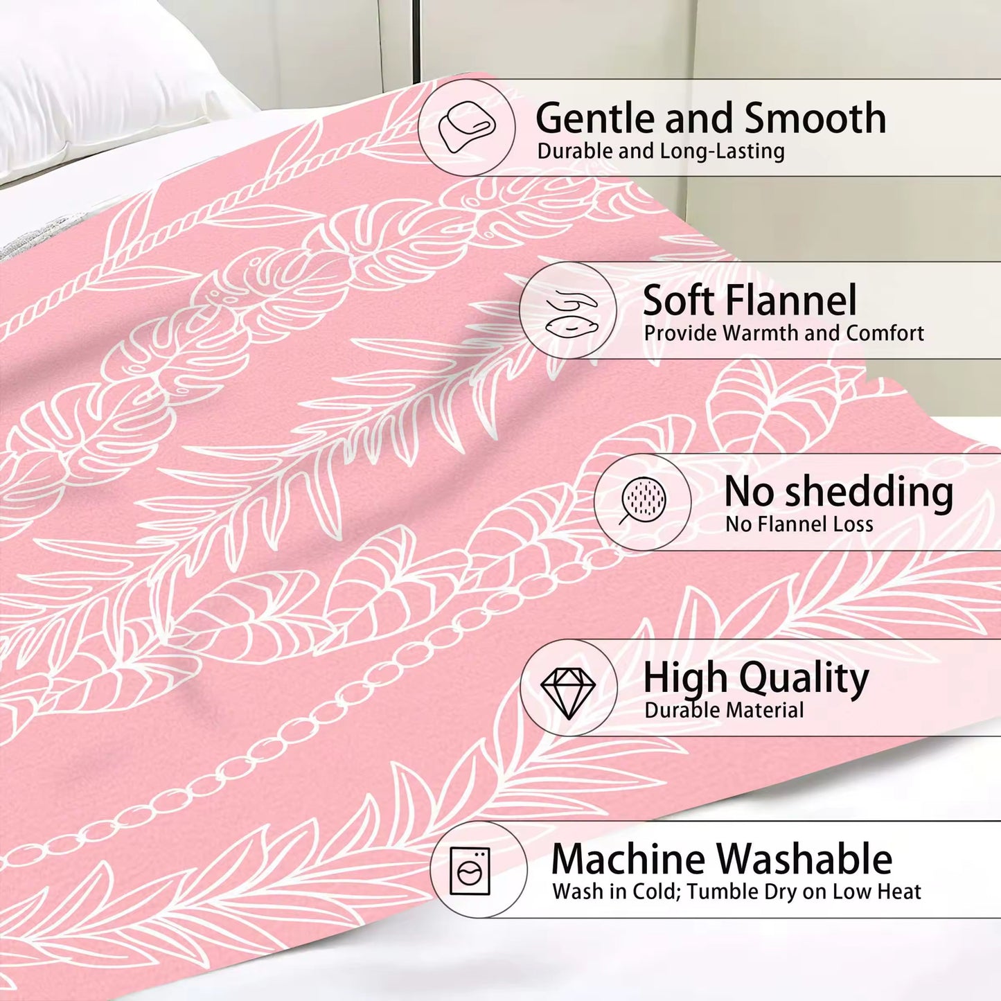 Pink Leaf Lei Throw Blanket