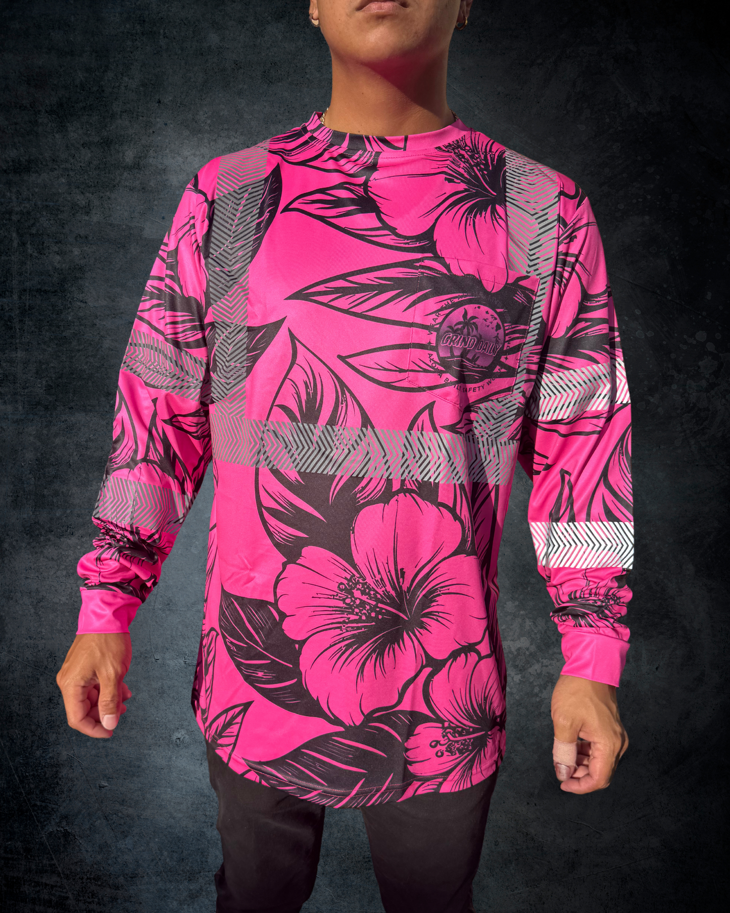 Hibiscus Reflective Long Sleeve Shirt - Pink