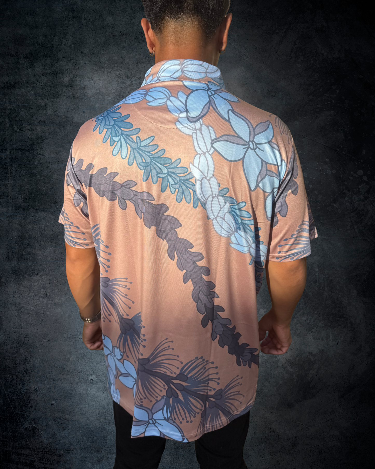 Ohia Lehua Agapanthus Pikake & Pakalana Lei Polo Shirt - Brown & Blue