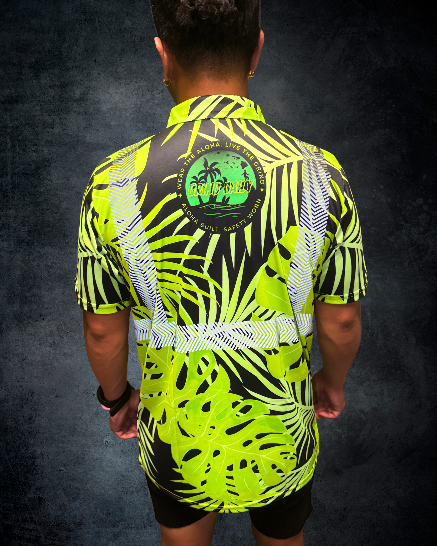Black & Green Monstera Reflective Polo