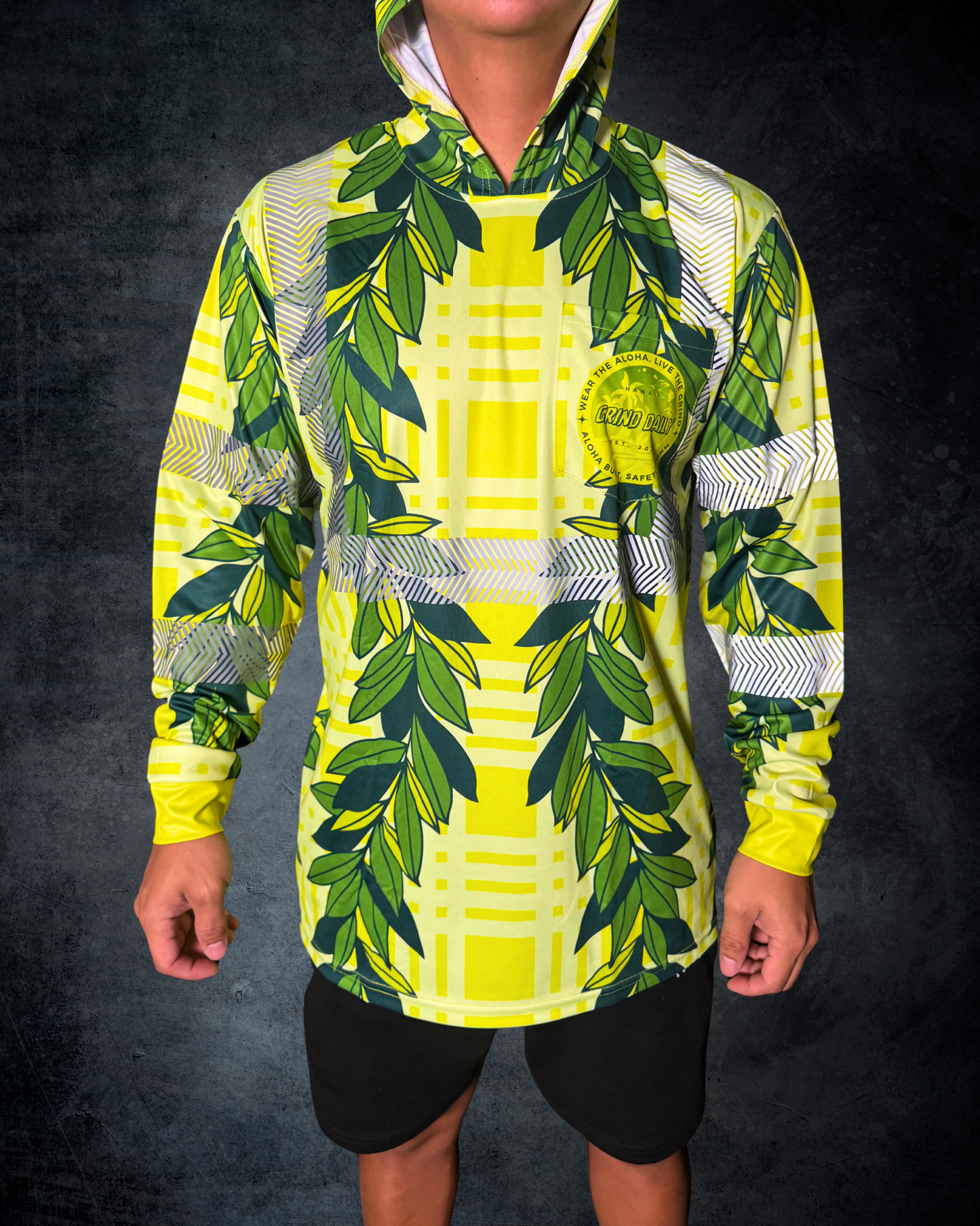 Yellow Maile Lei & Palaka Reflective Hoodie