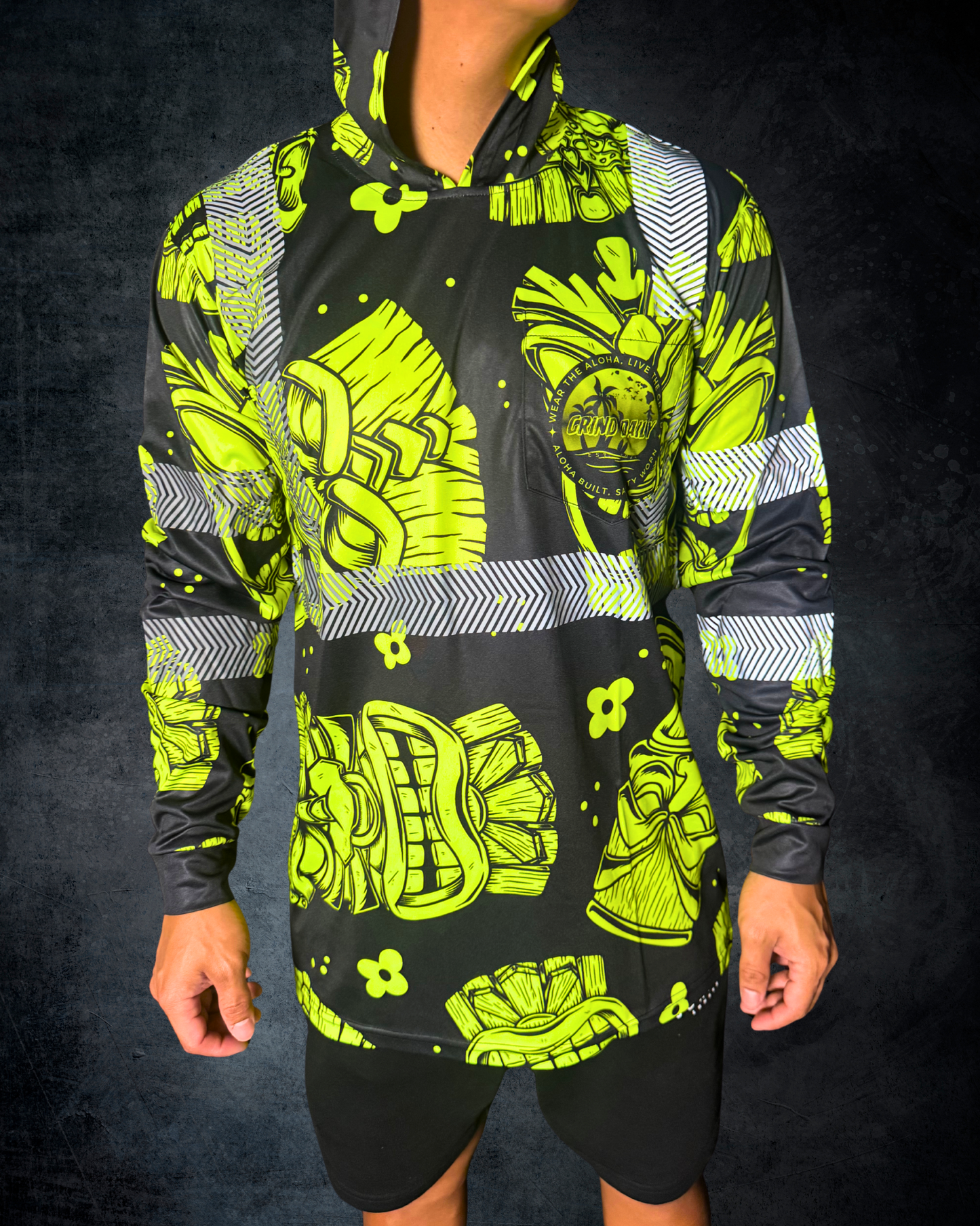 Black & Green Tiki Reflective Hoodie