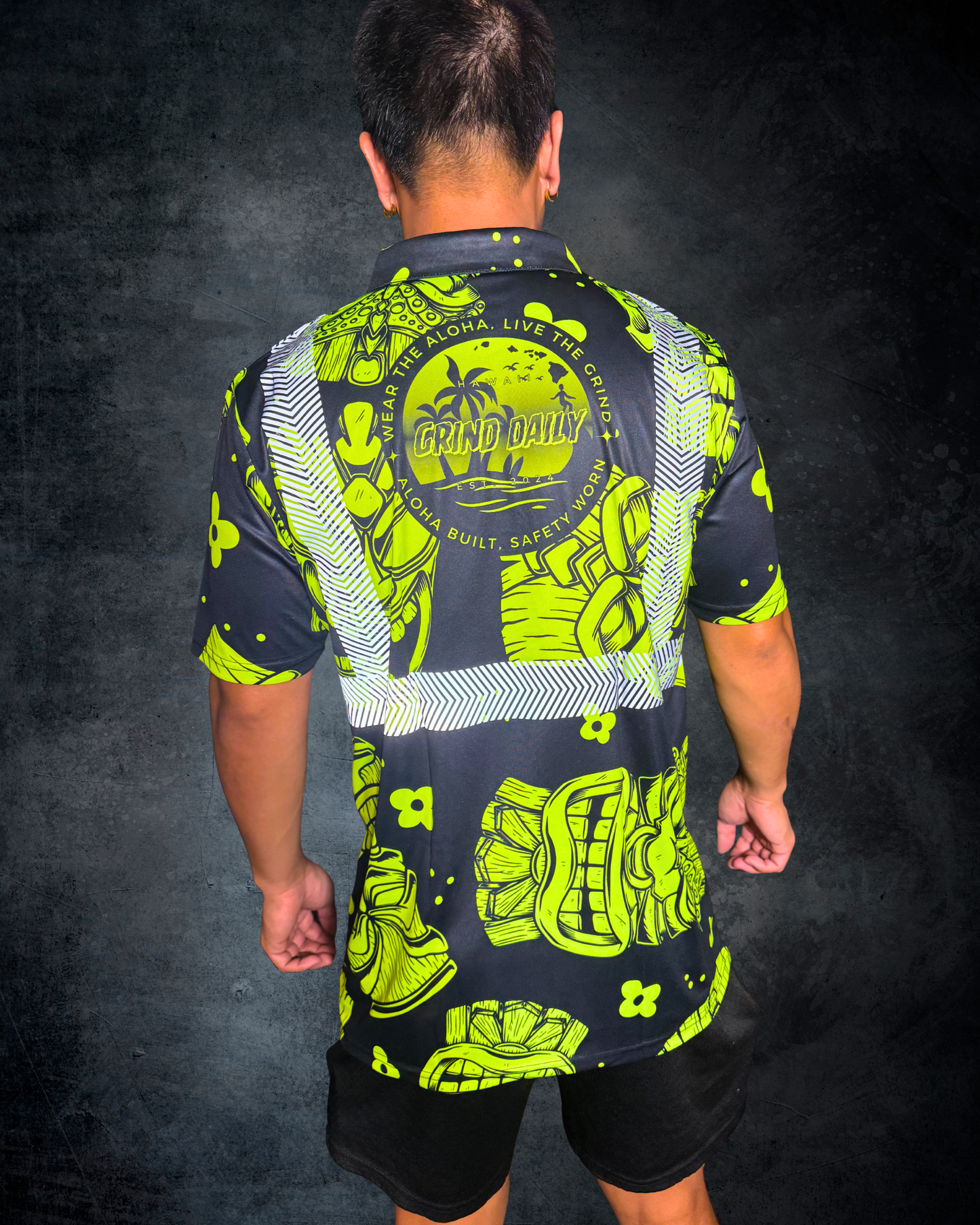 Black & Green Tiki Reflective Polo