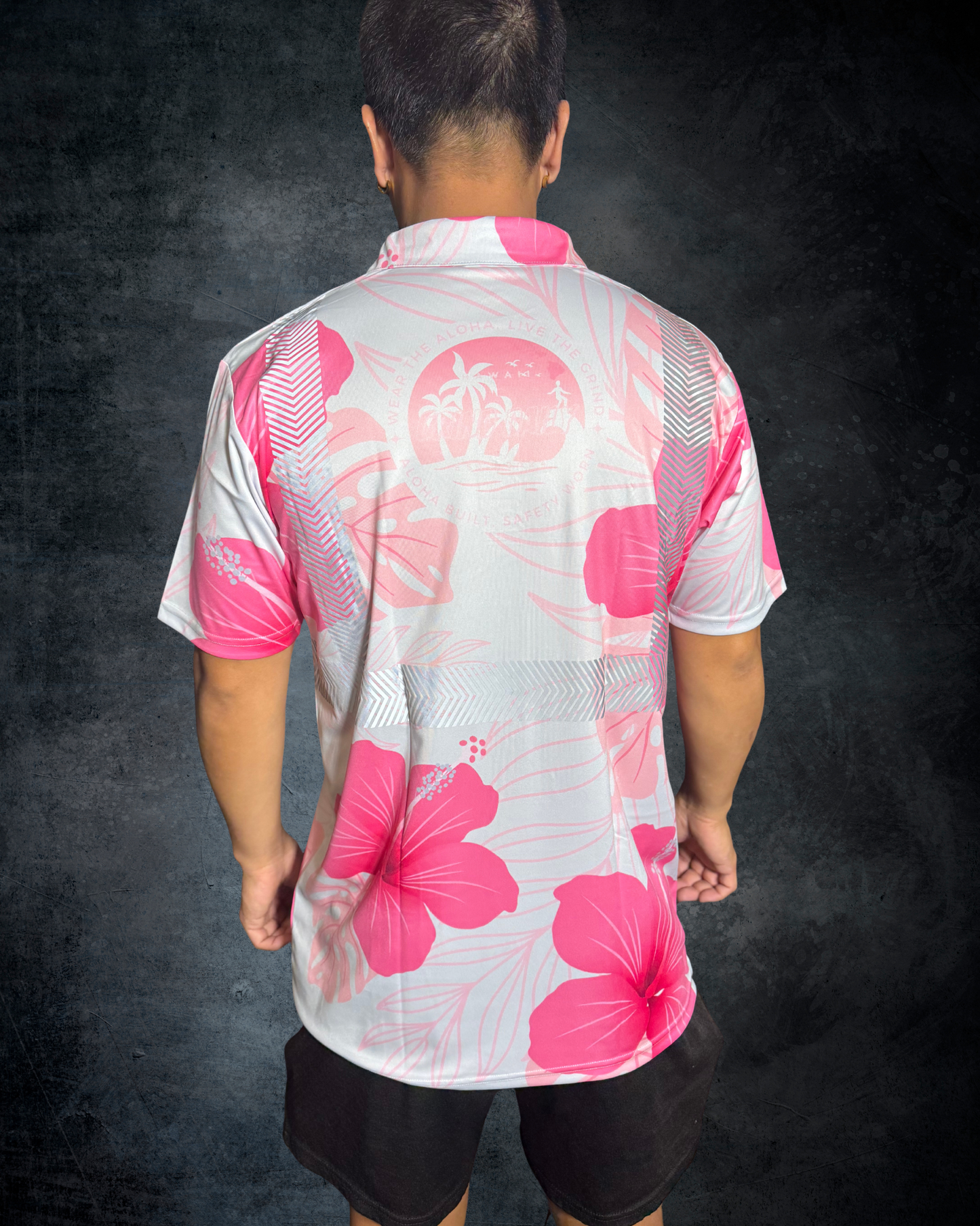 Silver & Pink Hibiscus Reflective Polo