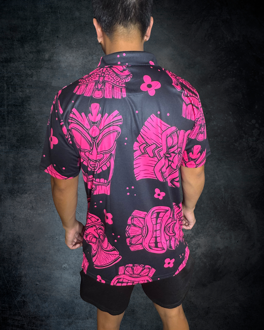 Black & Pink Tiki Polo Shirt