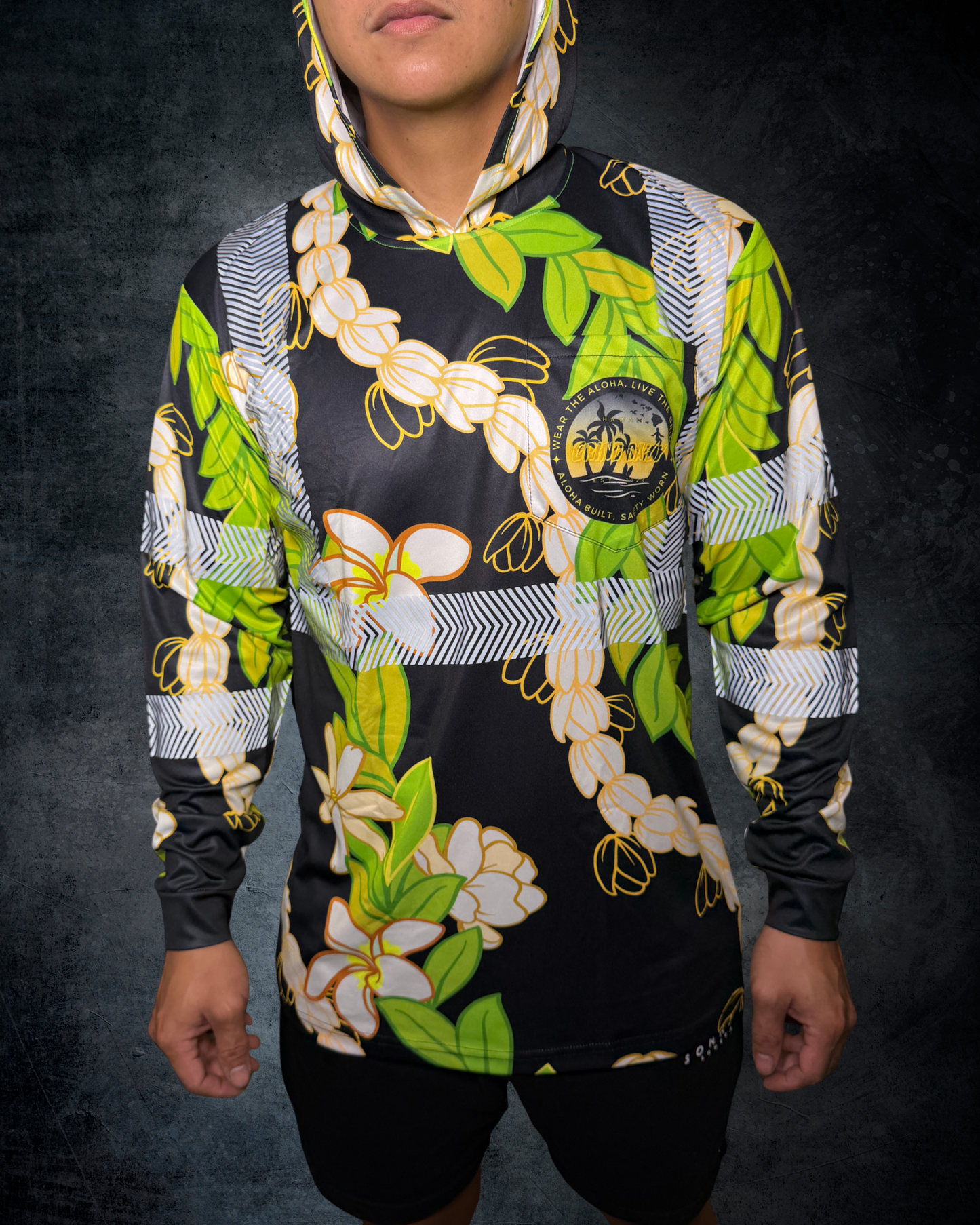 Maile Pikake Flower Lei Reflective Hoodie