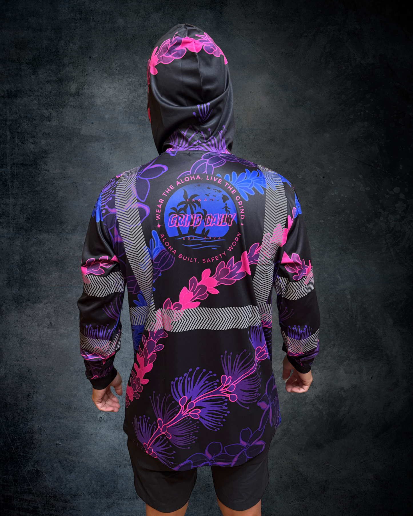 Ohia Lehua Agapanthus Pikake & Pakalana Lei Reflective Hoodie - Blue/Pink/Purple