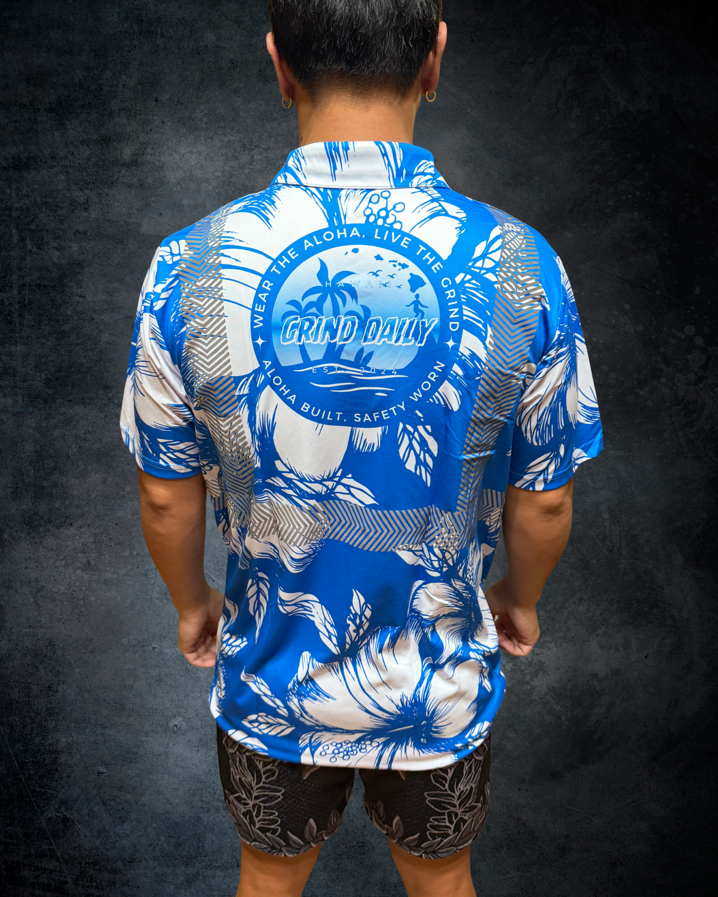Royal Blue Hibiscus Reflective Polo