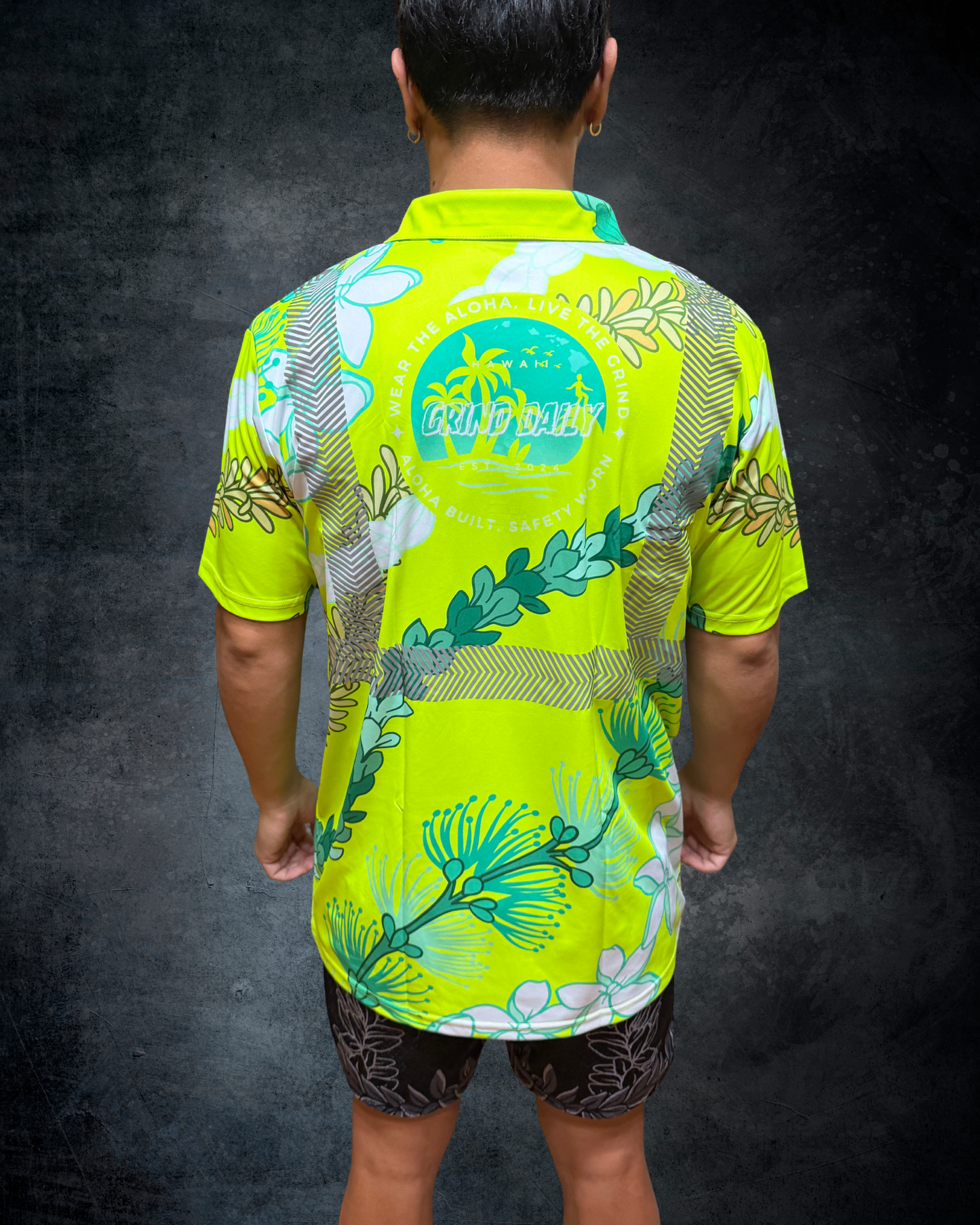 Ohia Lehua Agapanthus Pikake & Pakalana Lei Reflective Polo - Green