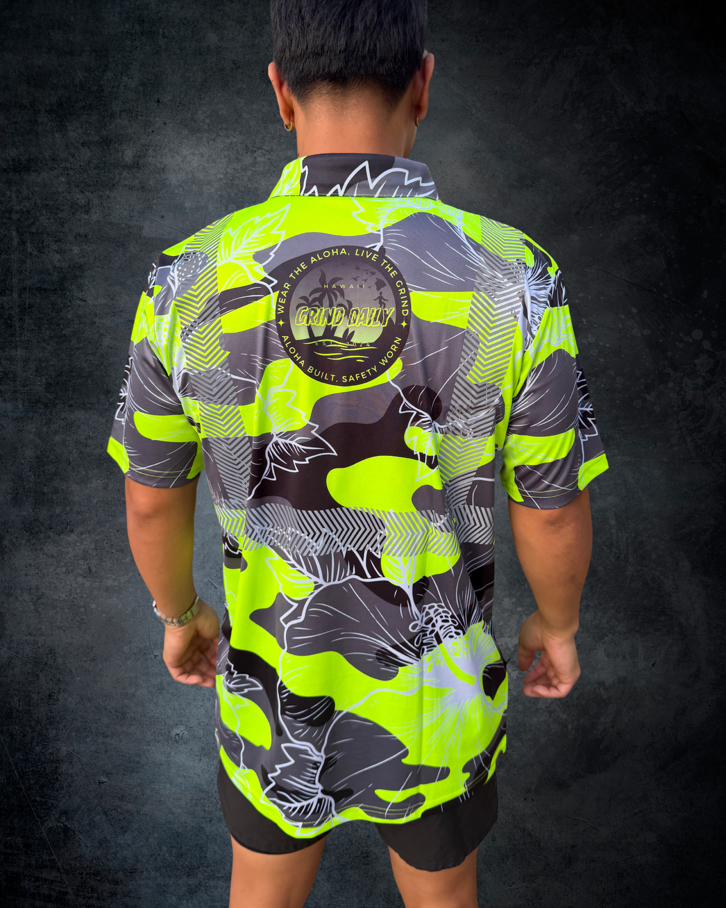 Green Camo Hibiscus Reflective Polo