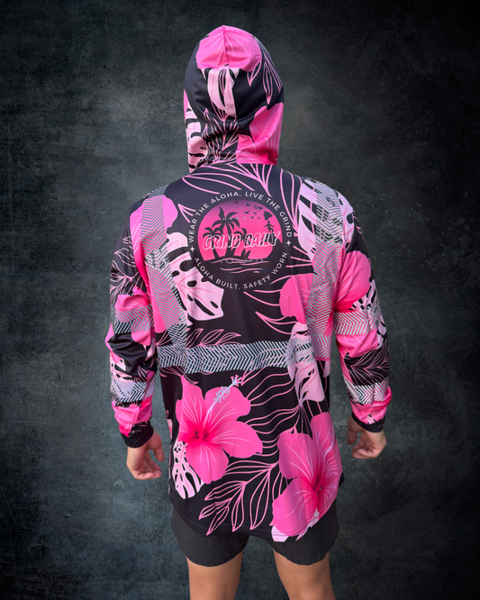 Black & Pink Hibiscus Reflective Hoodie