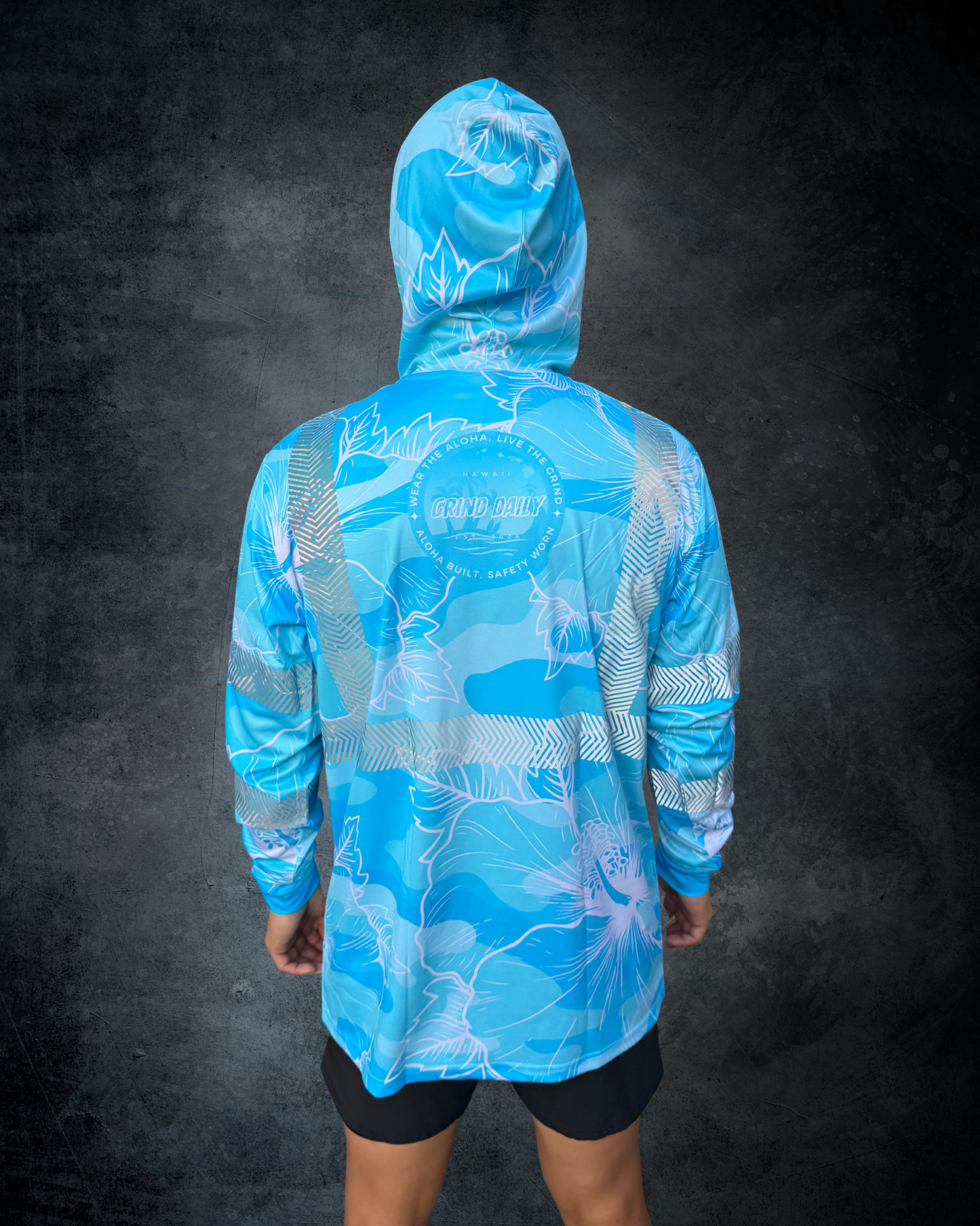 Blue Camo Hibiscus Reflective Hoodie