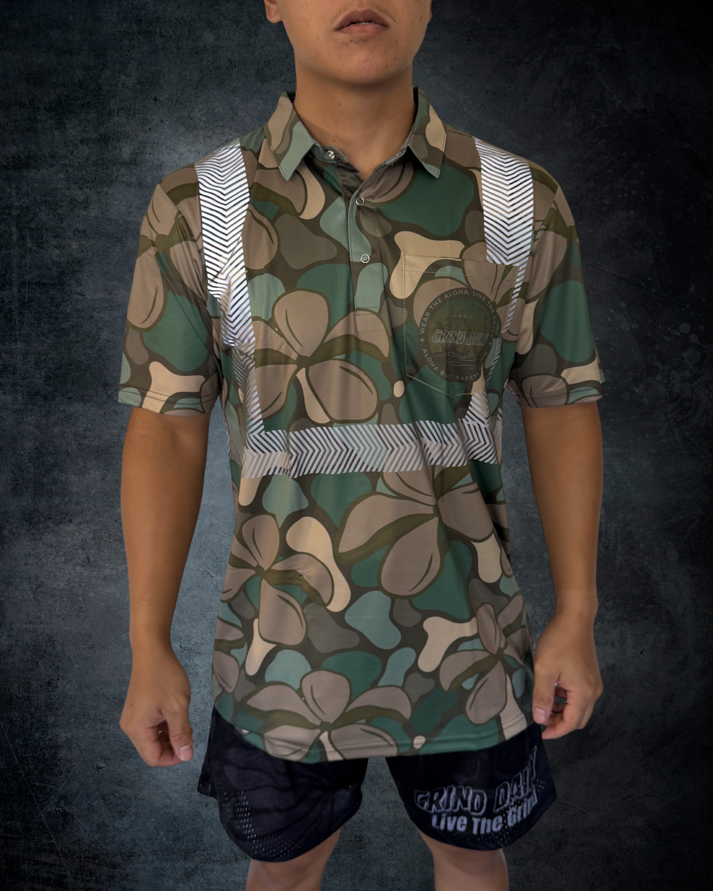Plumeria Camo Reflective Polo - Green