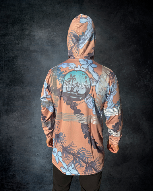 Ohia Lehua Agapanthus Pikake & Pakalana Lei Reflective Hoodie - Brown & Blue