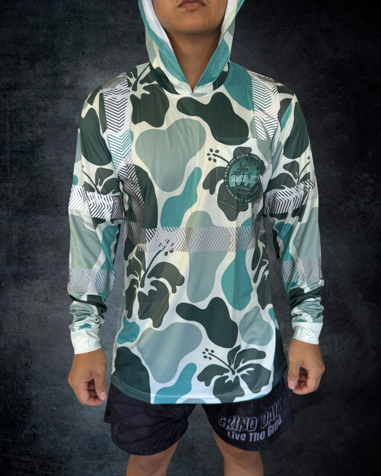 Hibiscus Camo Reflective Hoodie - Blue