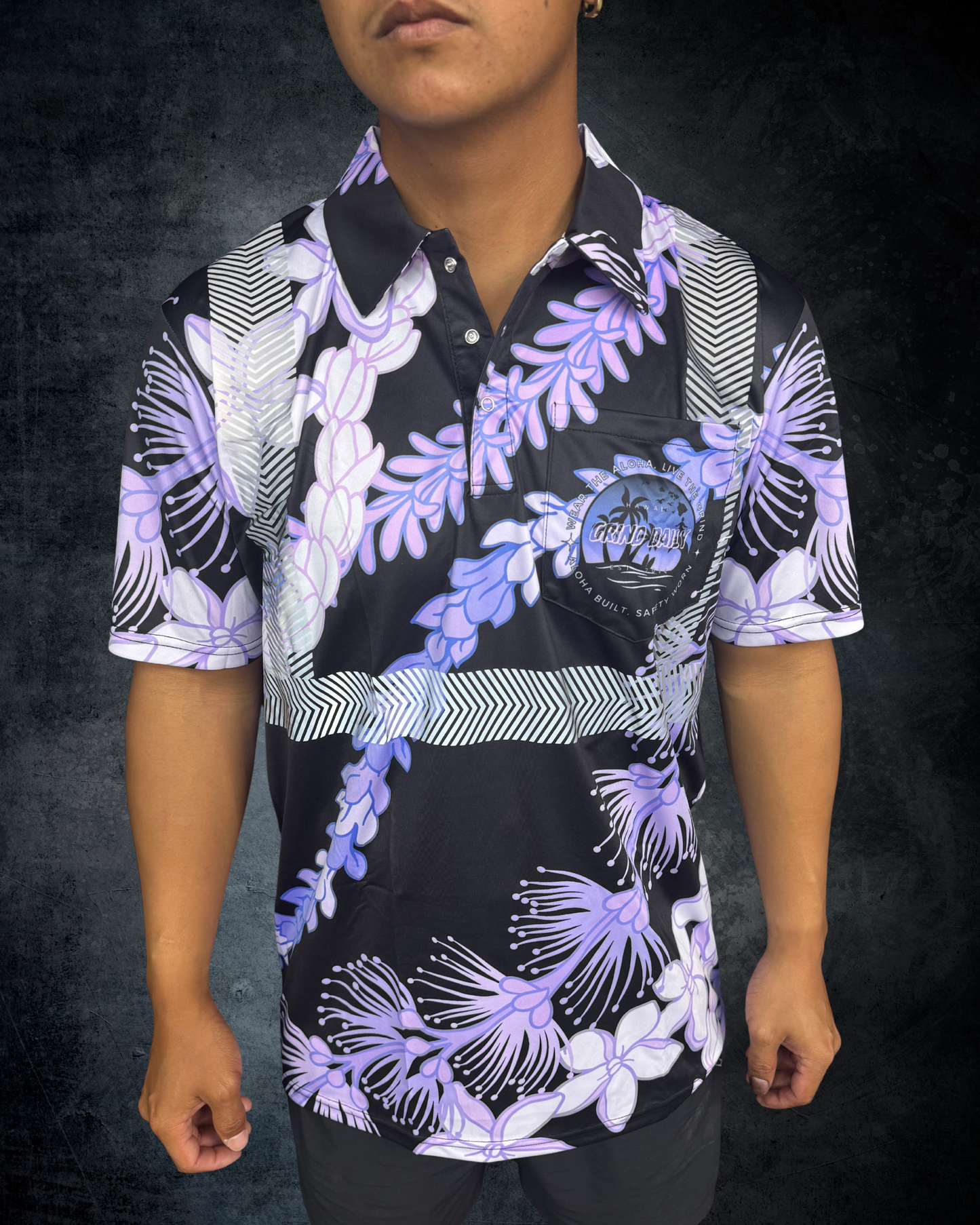 Ohia Lehua Agapanthus Pikake & Pakalana Lei Reflective Polo - Purple