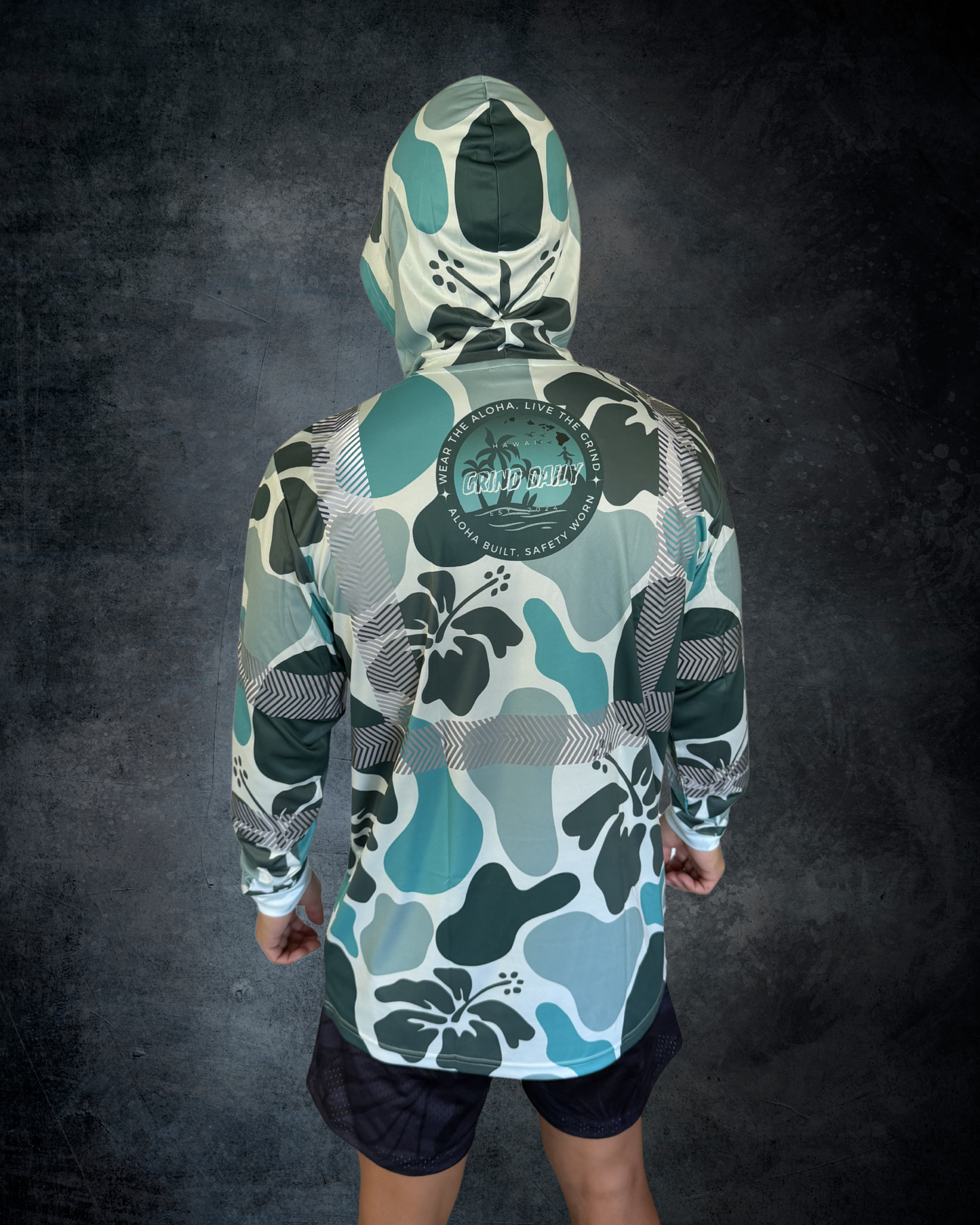 Hibiscus Camo Reflective Hoodie - Blue