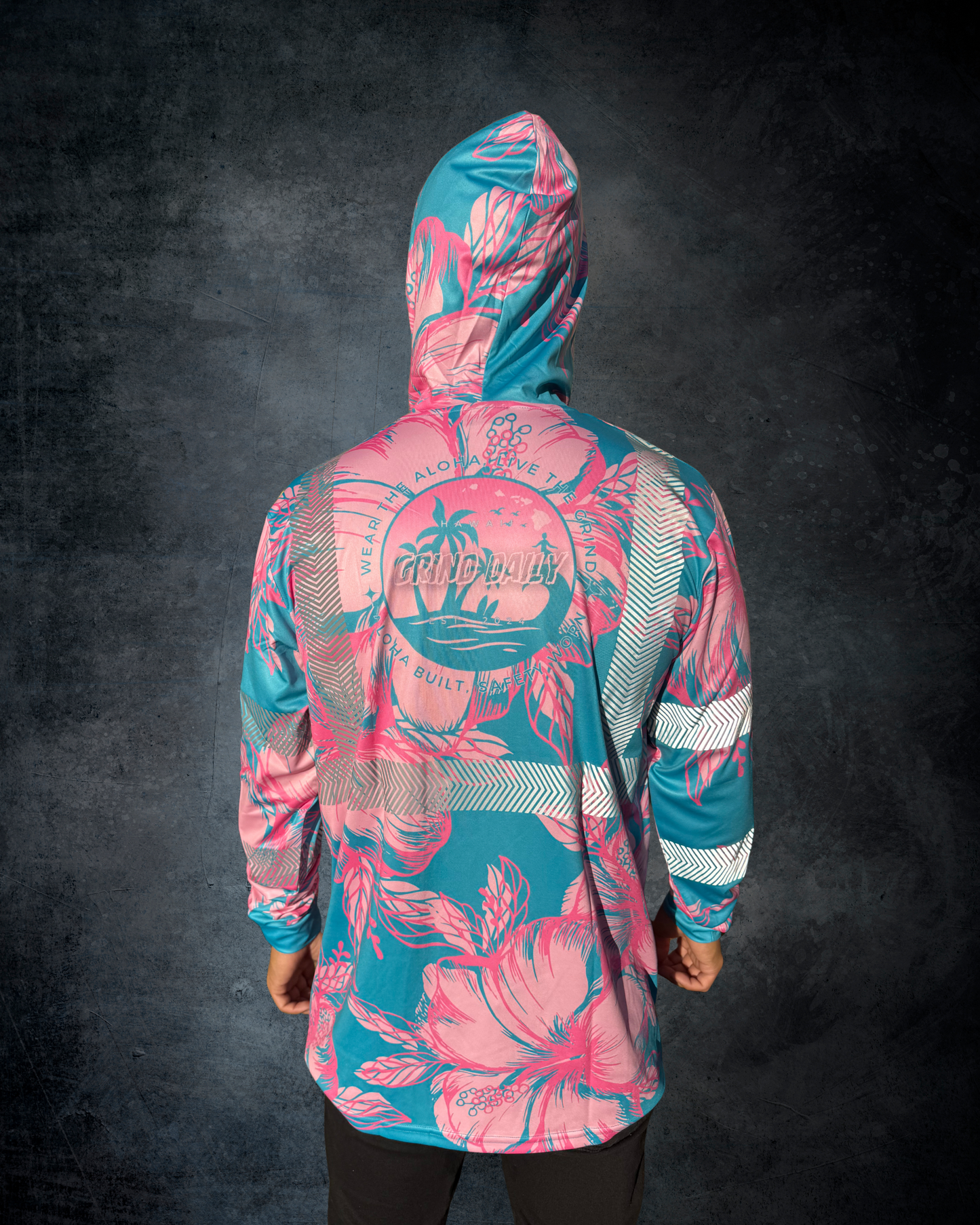 Teal & Pink Hibiscus Reflective Hoodie